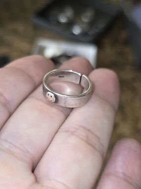 Stampd Silver Tone Adjustable Smiley Face Band Ring